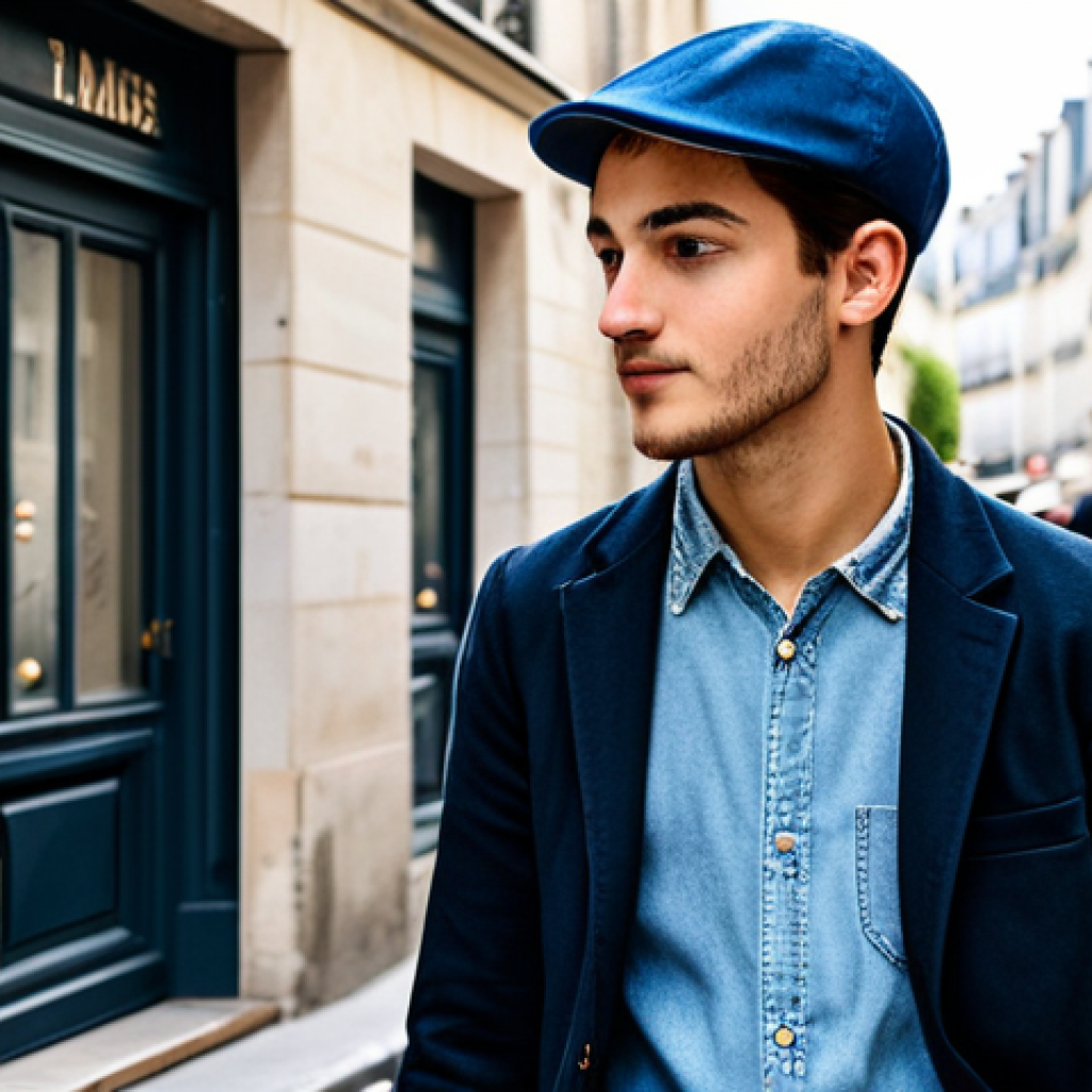 Stylish Cap Wearer**
A young Parisian man, fully clothed in a stylish, modern outfit, wearing a trendy cap. He's walking down a charming street in Le Marais. The scene should capture the essence of Parisian street style. Perfect anatomy, correct proportions, natural pose, well-formed hands, proper finger count. Safe for work, appropriate content, modest clothing, family-friendly. Professional photography, high quality.
**
