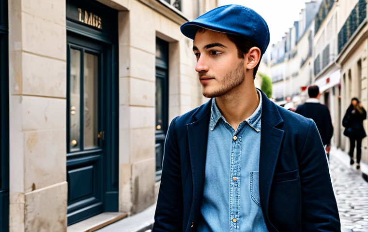 Stylish Cap Wearer**
A young Parisian man, fully clothed in a stylish, modern outfit, wearing a trendy cap. He's walking down a charming street in Le Marais. The scene should capture the essence of Parisian street style. Perfect anatomy, correct proportions, natural pose, well-formed hands, proper finger count. Safe for work, appropriate content, modest clothing, family-friendly. Professional photography, high quality.
**