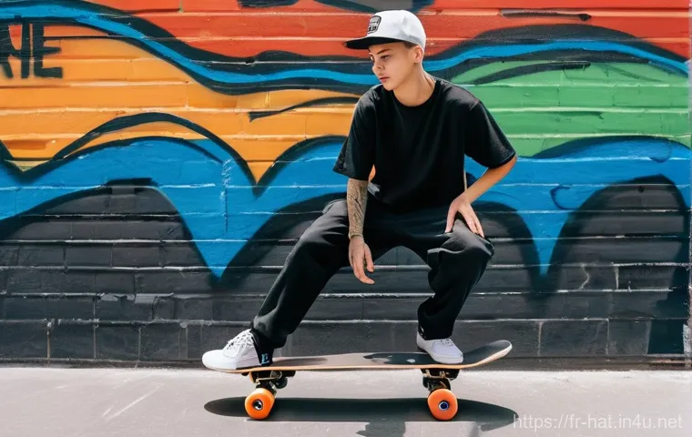 반스 스케이트햇과 컨버스 트러커 캡 추천 - Prompt 1: Urban Skate Vibe with a Vans Snapback**