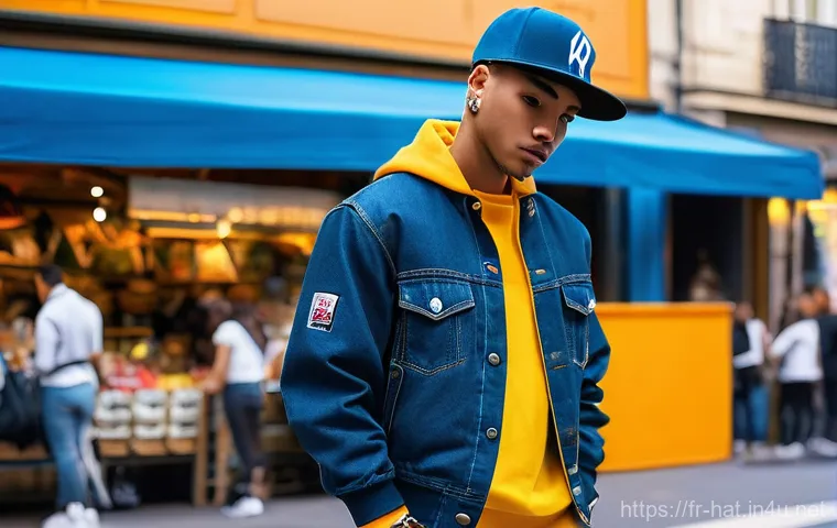 뉴에라 9FIFTY 스냅백과 39THIRTY 캡 차이 - **Urban Edge with 9FIFTY Snapback:**
"A confident young person, mid-shot, posing dynamically in ...